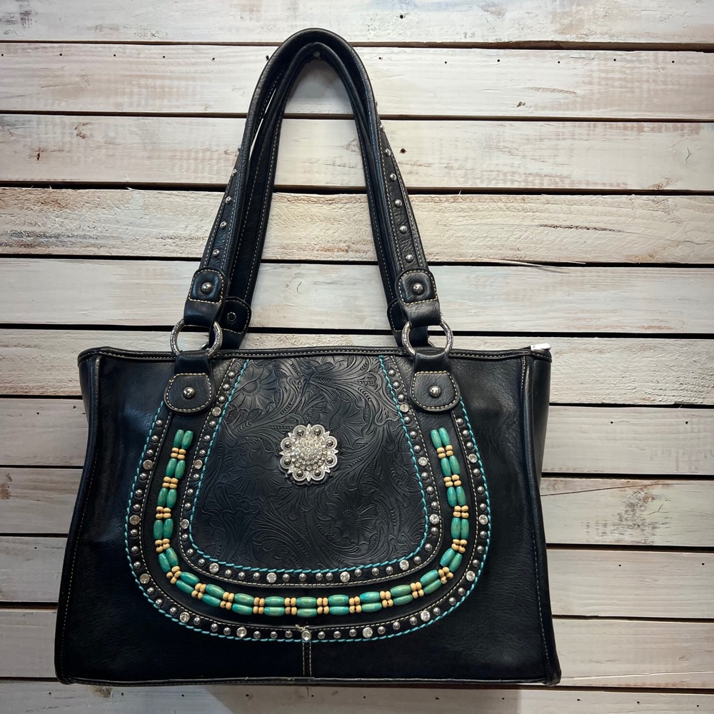 Montana West American Bling Western Turquoise Beaded Studded Tote Bag